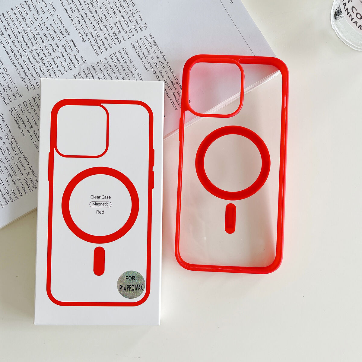 Red iPhone 14 Pro Max Clear Case Magnetic – Bild 1