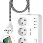 AUOPRO Steckdosenleiste 3fach mit USB, Überspannungsschutz 2m Kabel Mehrfachsteckdose